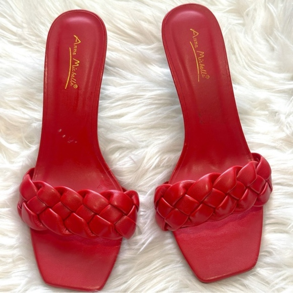 Anne Michelle Red Mules with Braided Design